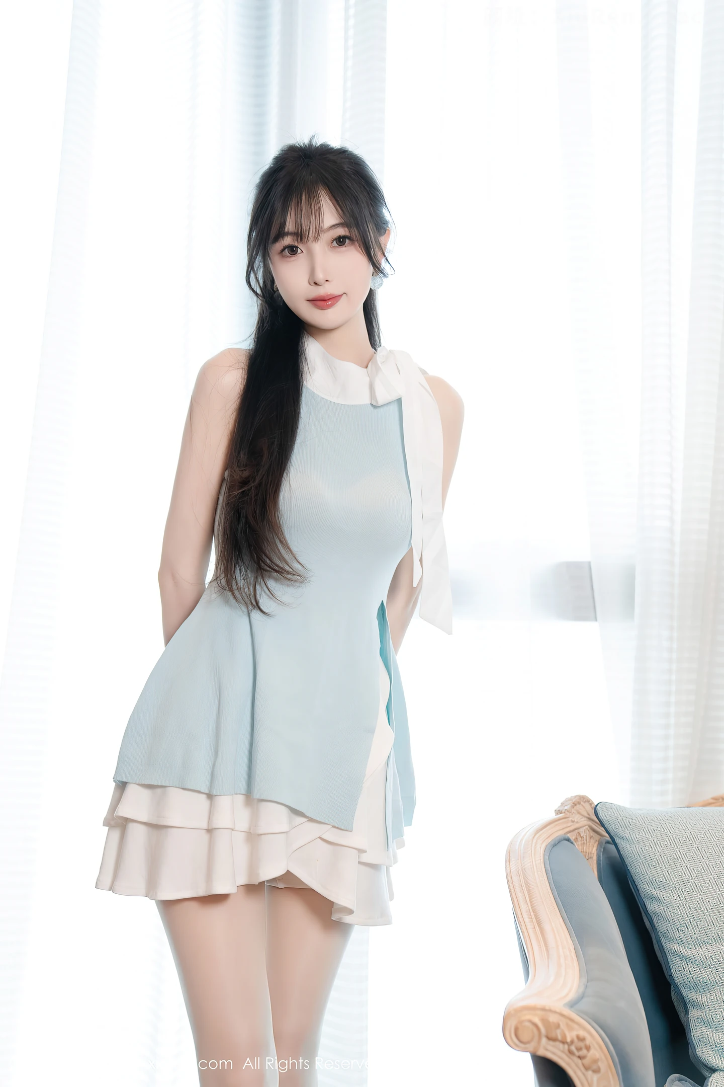 图片[3]-[XiuRen秀人网]VOL.8761 模特林星阑性感蓝白连衣短裙露黑色情趣内衣秀曼妙身姿诱惑写真101P-秀人网官方网站